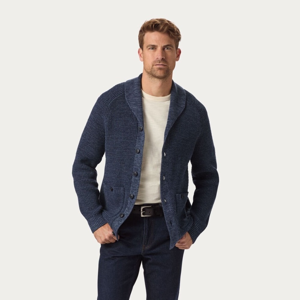 NWT Duluth Trading Burly Retirement Shawl Collar Cardigan Sweater Mens L Navy